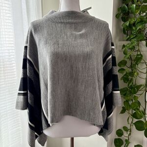 The Limited Wool Blend Black and Gray Stripe Bohemian Poncho One Size